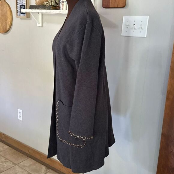 Zara knit open cardigan sweater womens size small gray gold chain teacher oversi - Picture 4 of 9